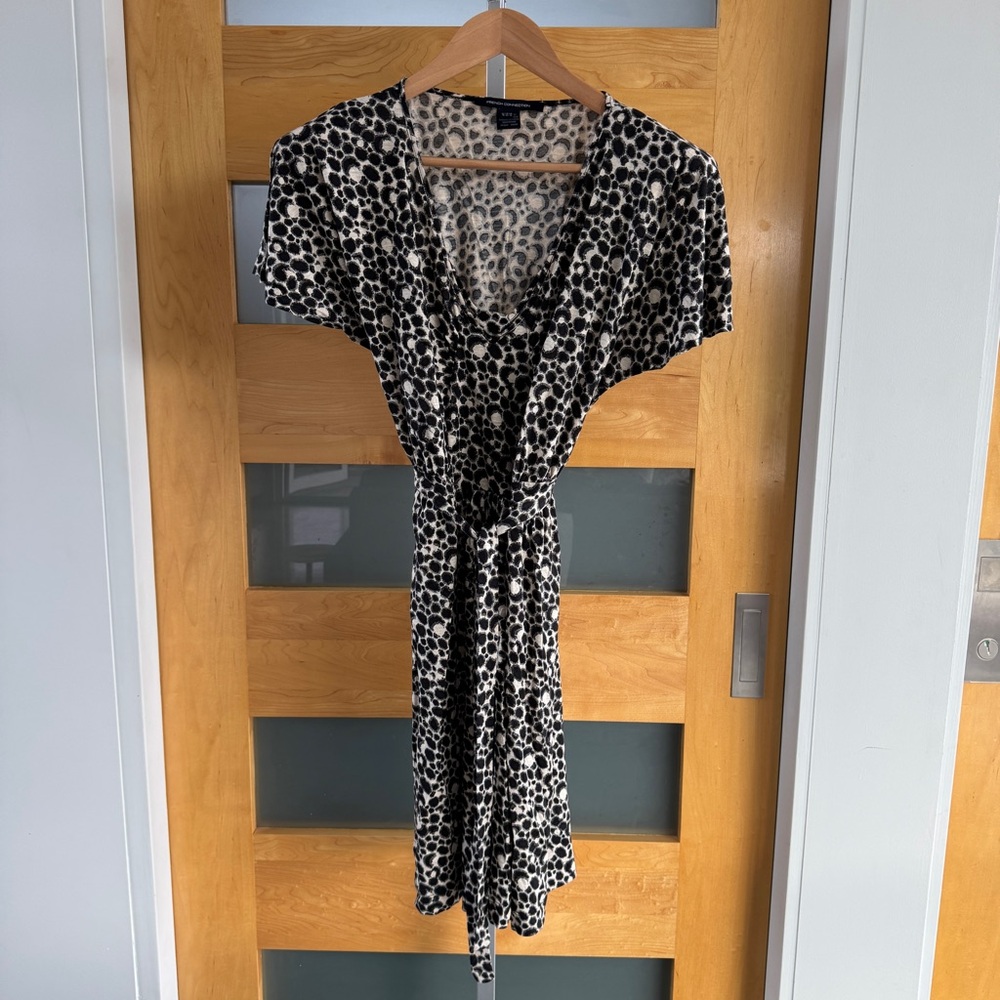 French Connection Black and White Animal Print Midi Dress